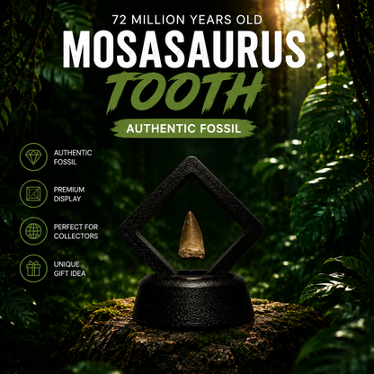 Mosasaurus tooth in display, luxury 2-3cm